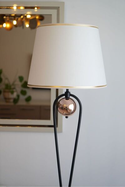 retro home design Sekiz Model Beyaz Gold Detaylı Şapkalı Siyah Modern Tasarım Ayaklı Abajur Lamba Metal Lambader