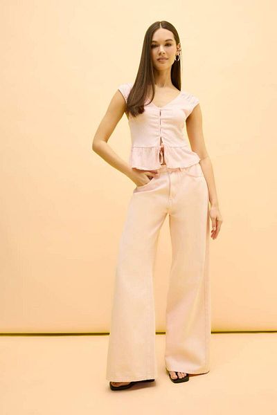 DeFacto New Season Regular Fit μπλούζα με κοντό μανίκι με δέσιμο με λαιμόκοψη σε V