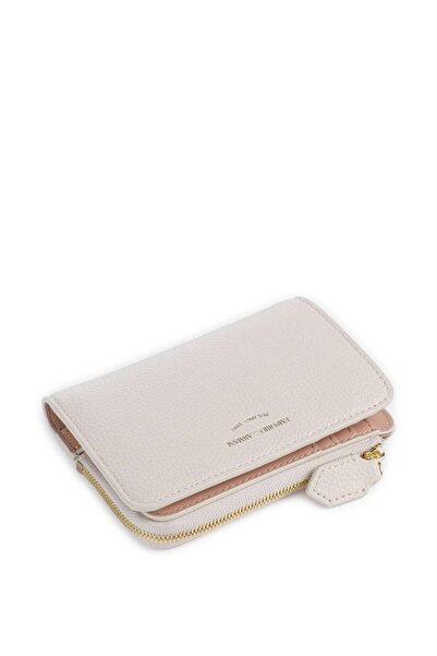 Emporio Armani Women's Leather Logo Patterned Zipper Closure Beige Wallet with Inner Compartment Ew 000369 Af11953-U6208
