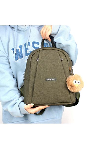 deri,se club Khaki Color Women's Luxury Multi-Compartment Backpack with Pompom Plush Gift