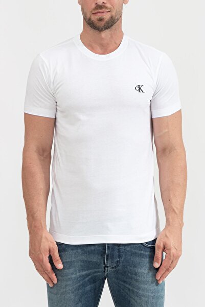 Calvin Klein Erkek Logolu Regular Fit Kısa Kollu Yuvarlak Yaka Beyaz T-Shirt J30J314544-YAF