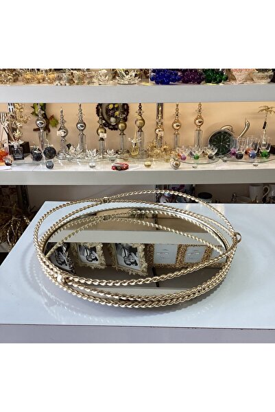 Gold home design Gold Dekoratif Tasarım Burgulu Aynalı Sunumluk Tepsi