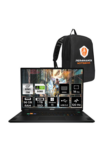 MSI Stealth 18 HX AI Ultra 9 275HX 96GB 1TB SSD RTX5080/16GB 150W 18'' UHD+ W...