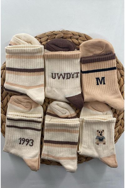 DoDe Flora Women's Mixed Patterned College Socks 6 Pairs Esinti