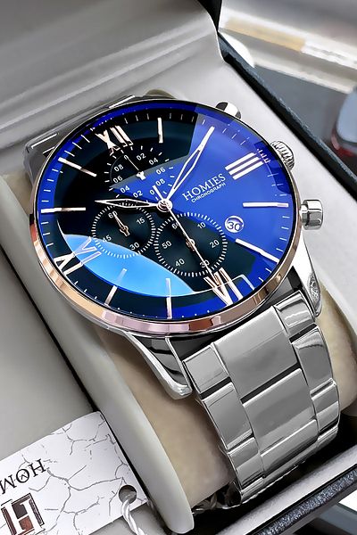 Homies Original Special Boxed Cutout Glass Men's Wristwatch Silver Color Steel Band Gift Bangle Hme2065C1