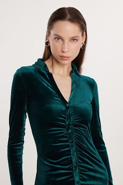 Tudors Γυναικείο Slim Fit Κοντομάνικο Πράσινο Μίνι Μέγεθος Φόρεμα