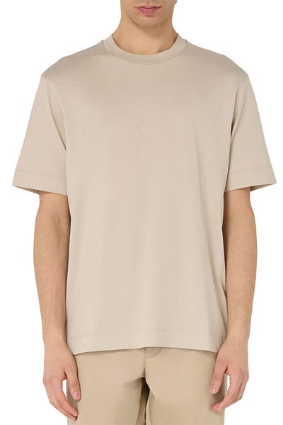 Emporio Armani Men's Regular Fit Round Neck Eagle Embossed Short Sleeve Cream T-Shirt Em 001040   Af13669-U6195