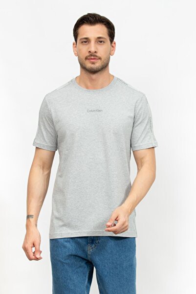 Calvin Klein Men's Brand Logo on Sleeve and Chest, Cotton Crew Neck, Moisture Absorbent Fabric, Gray