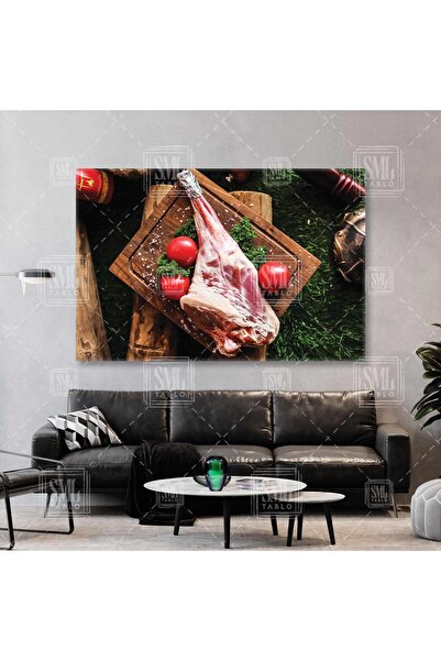 SML TABLO Kasap Dükkanı Kırmızı Et Mutfak Dekor Restaurant Yatay Kanvas Tablo