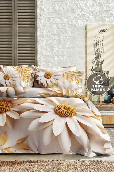MonoHome 100% Cotton Ranforce Dowry Luxury 5D Digital Double Duvet Cover Set Daisy