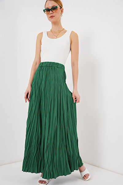 Bigdart Women's Long Crinkle Skirt 8042 - Emerald Green