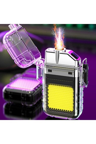 OEM Electric lighter with flashlight, zinc and ABS, 73.5x49 mm, USB-C charging, 3-mode LED