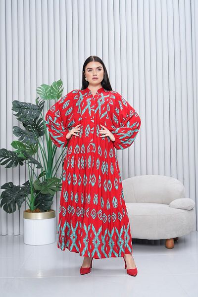 My Blog Czerwona sukienka w mieszany wzór plus size - 3005 - 2