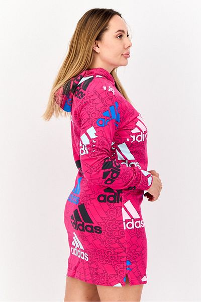 adidas Women Sportswear Fit Long Sleeves Outdoor Hooded Dress, Pink