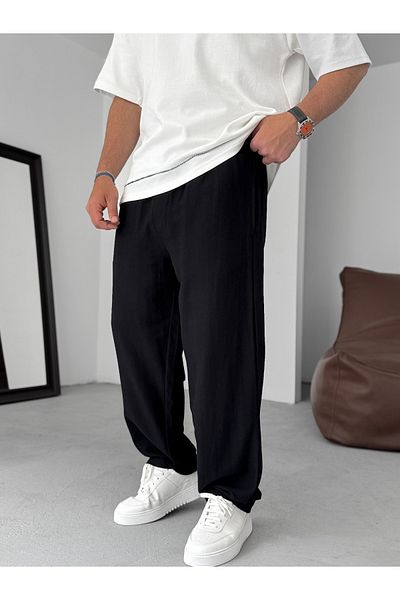 BYBASICMAN Black Cotton Linen Baggy Linen Pants Jj-231
