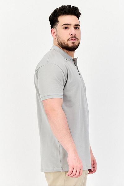 Maserati Men Regular Fit Brand Logo Short Sleeves Polo Shirt, Light Grey