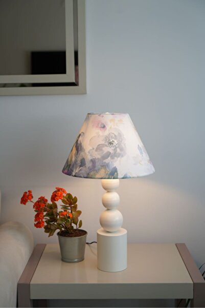 retro home design Krem Özel Ayaklı Mor Çiçek Desenli Kumaş Konik Şapkalı Deko...