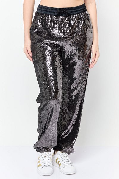 Esprit Women Regular Fit Straight Leg Sequined Pants, Black