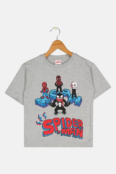 Marvel Toddlers Boy Crew Neck Short Sleeve Spiderman T-shirt, Grey