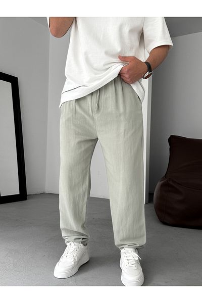 BYBASICMAN بنطلون قطن عادي رفيع أخضر فاتح YP-5022