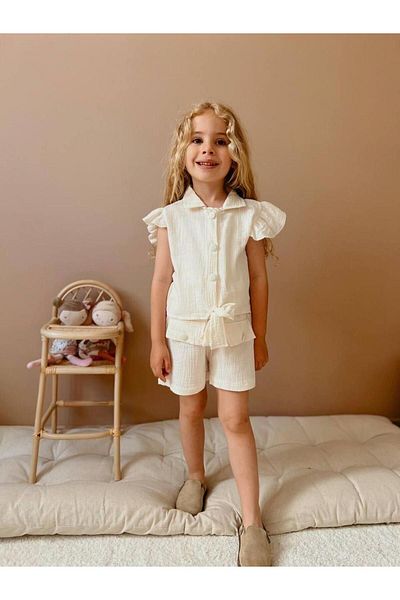 YİGİT BUTİK Yigit Boutique - Girl's Shorts Set with Muslin Fabric