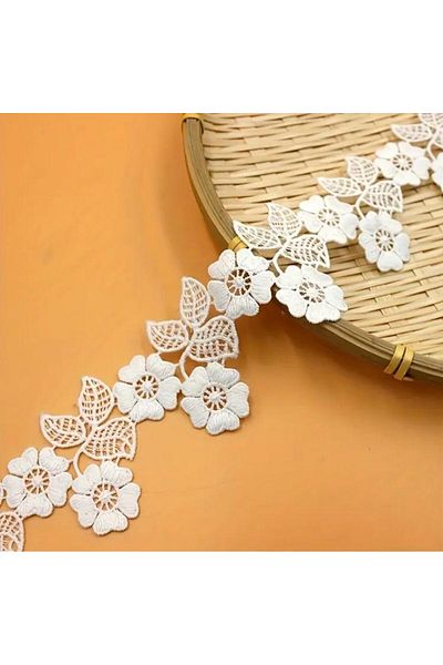 miatamer 1.83 Yards White Exquisite Florals, Dress and Home Decoration Sewing Material,Polyester Fabric Lace
