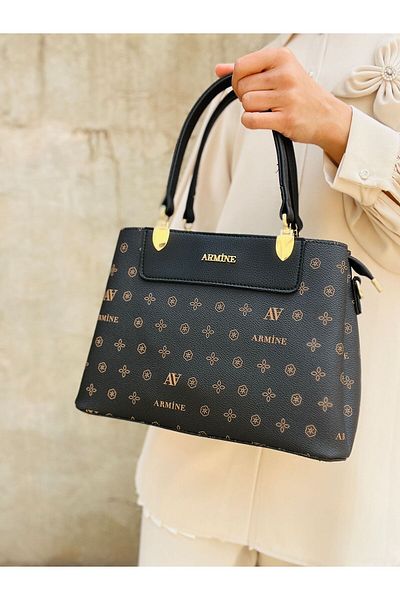 Armine 206 Women's Faux Leather Monogram 4 Compartment Hand and Adjustable Long Strap Shoulder Bag