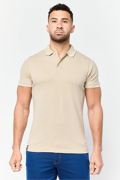 Threadbare Men Regular Fit Stripe Short Sleeve Polo Shirt, Taupe