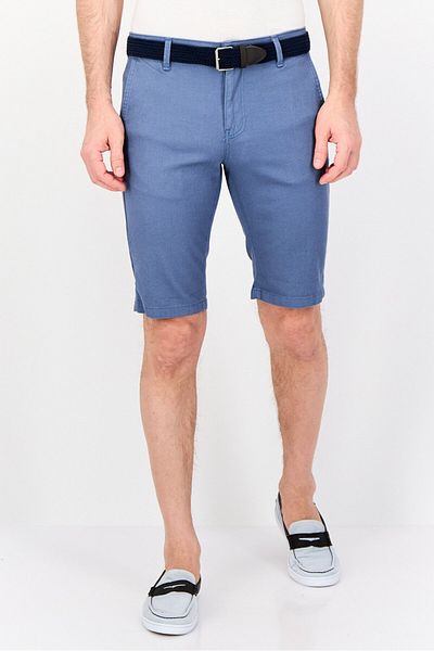 DeFacto Men Plain Belted Shorts, Blue