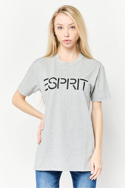 Esprit Women Crew Neck Short Sleeve Brand Logo T-Shirt, Grey