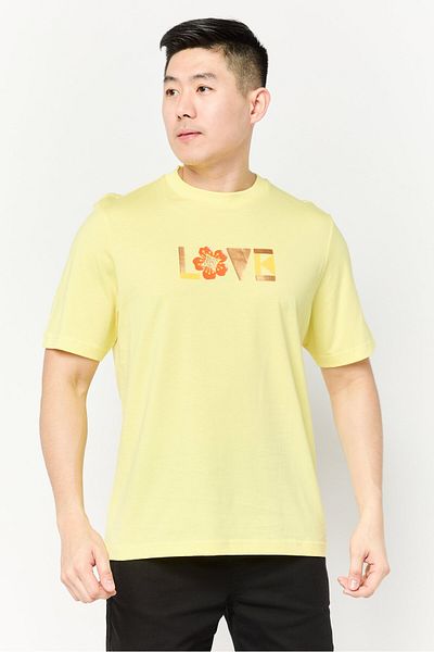 Esprit Men Crew Neck Short Sleeves Grapih Print T-shirt, Yellow