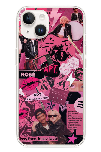 TechTree iPhone 13 - 14 Uyumlu Blackpink Kolaj Şeffaf Silikon Kılıf