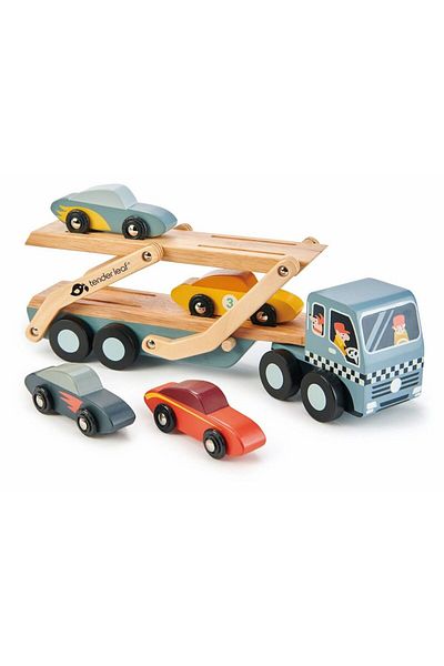 Tender Set de joaca din lemn Tender Leaf Toys - Transportor Auto Sport