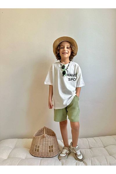 Jolly Kids Boy's Palm Printed Muslin Shorts Suit