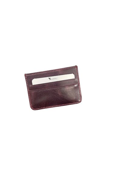 Karalı Deri Karali Leather Cutting Card Holder Crazy Claret Red K562-6