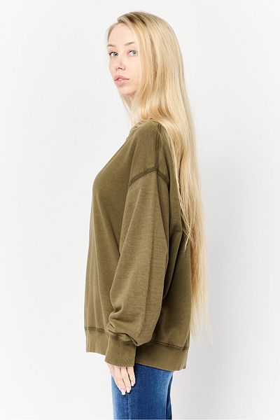 Replay Women Crew Neck Long Sleeves Brand Logo Sweatshirt, Army
