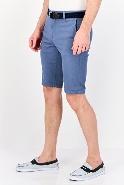 DeFacto Men Plain Belted Shorts, Blue