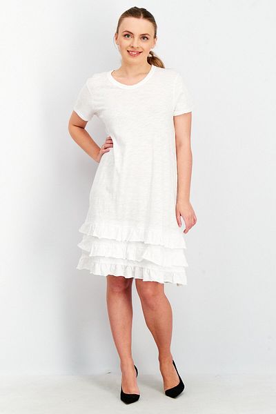 Wilt Women Textured Linen Ruffle Detail Short Sleeve Casual Shirts Dress, White