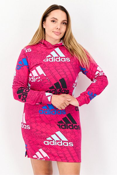 adidas Women Sportswear Fit Long Sleeves Outdoor Hooded Dress, Pink