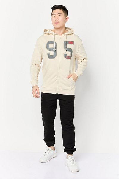 PAUL FRANK Men Graphic Print Long Sleeve Hooded Sweatshirt, Beige
