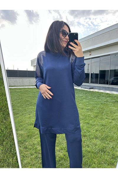charamela Large Size Double Suit with Stone Detail on Sleeves