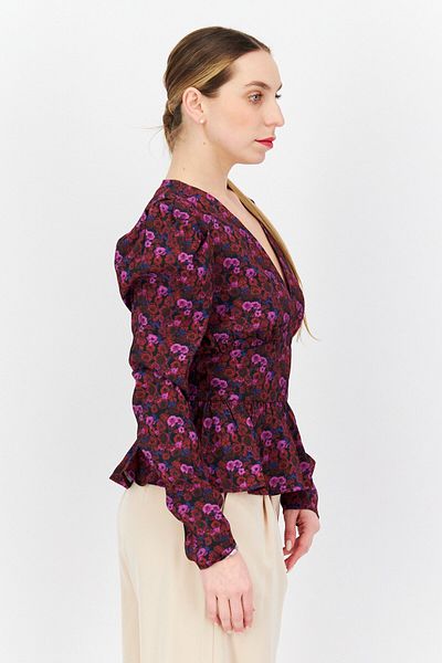 NA-KD Women V-neck Short Sleeves Floral Print Blouse, Purple