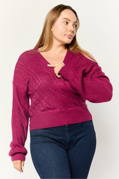 No Comment Women Surplice Neck Knitted Sweaters, Burgundy