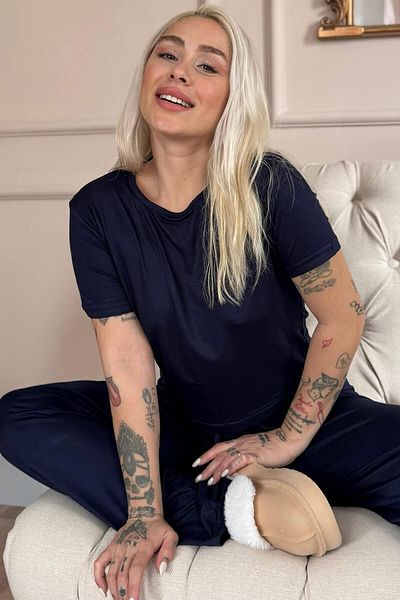 Pijamaevi Set pijamale pentru femei Blu Nuit Bamboo cu mânecă scurtă bleumarin