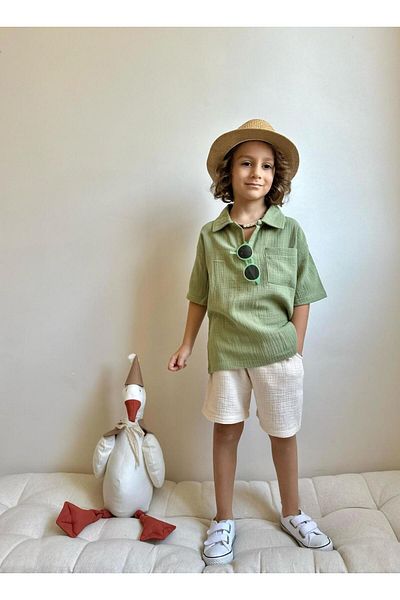 Jolly Kids Boy's Muslin Fabric Shirt Collar Suit