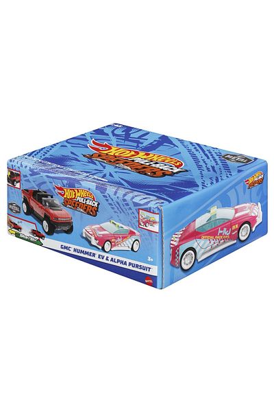 HOT WHEELS Set 2 masinute metalice Hot Wheels Pull Back - Gmc Hummer Ev si Alpha Pursuit