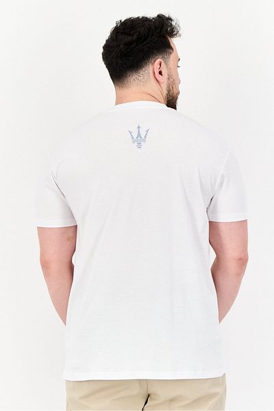 Maserati Men Crew Neck Short Sleeve Brand Logo T-shirt, White