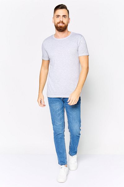 DeFacto Men Crew Neck Short Sleeves Heather T-shirt, Grey