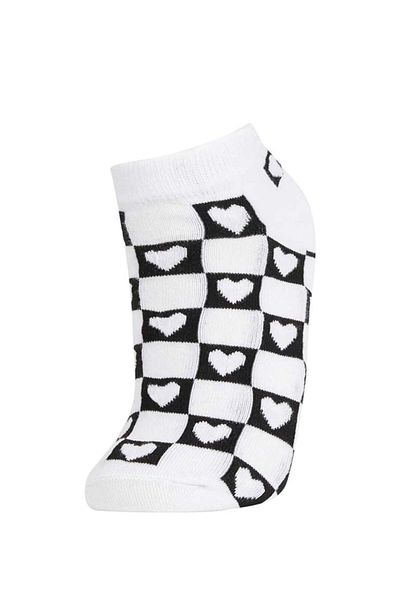 DeFacto New Season Women's 3-Piece Cotton Striped Heart and Flower Patterned Booties Socks