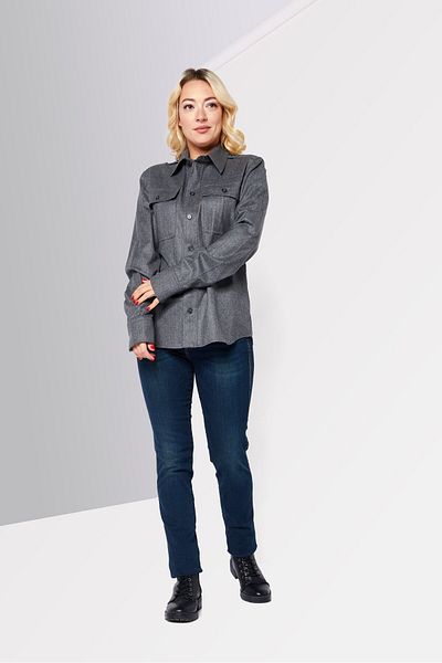 Stella McCartney Women Pointed Collar Long Sleeve Heather Shirt, Grey